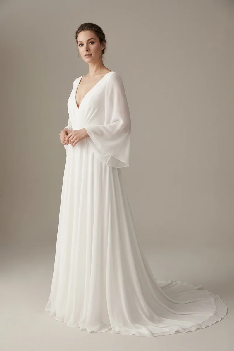 Celeste Bell Sleeve Chiffon Wedding Dress - 1