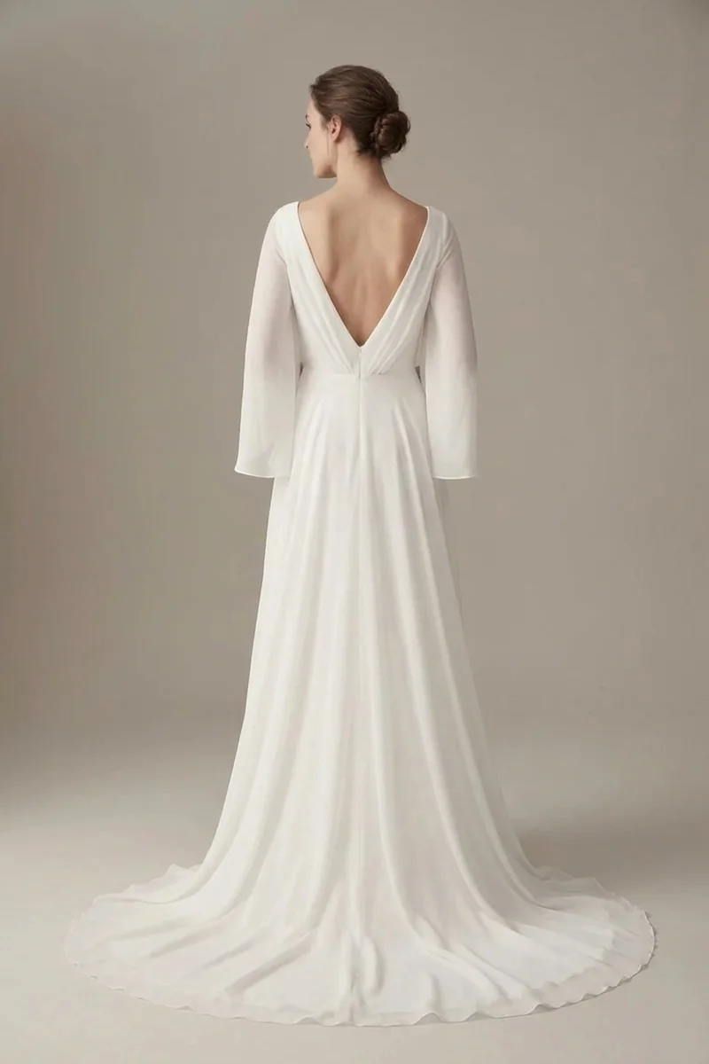 Celeste Bell Sleeve Chiffon Wedding Dress - 2