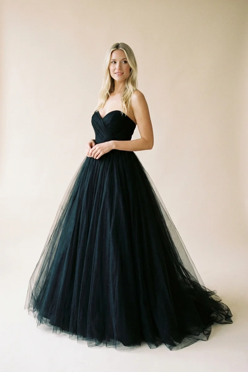 Black Tulle Ball Gown Wedding Dress - 1