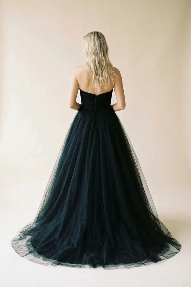 Black Tulle Ball Gown Wedding Dress - 2