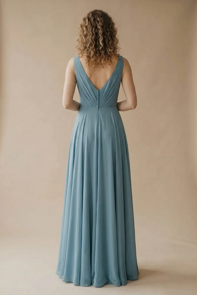 Oceana Blue Chiffon V-Neck Wedding Dress - 2