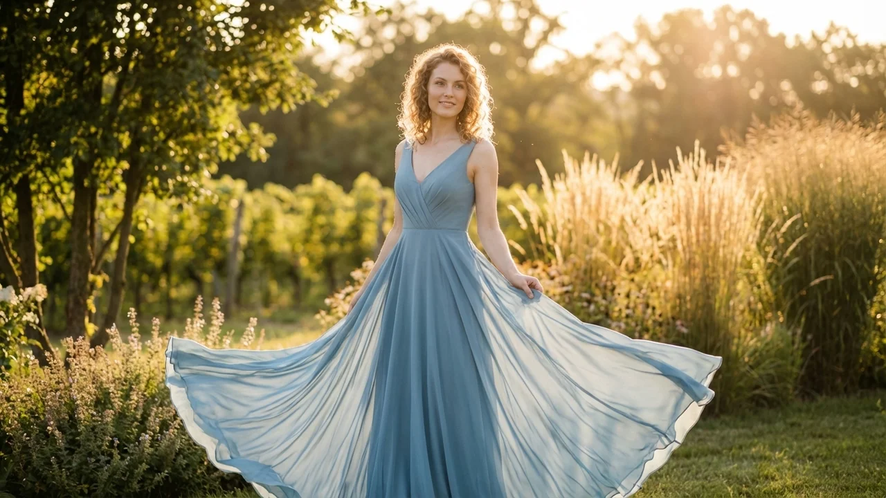 Oceana Blue Chiffon V-Neck Wedding Dress - 6