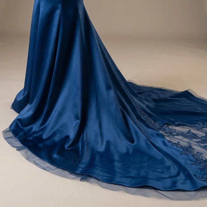 Sapphire Satin Off-Shoulder Wedding Dress - 4