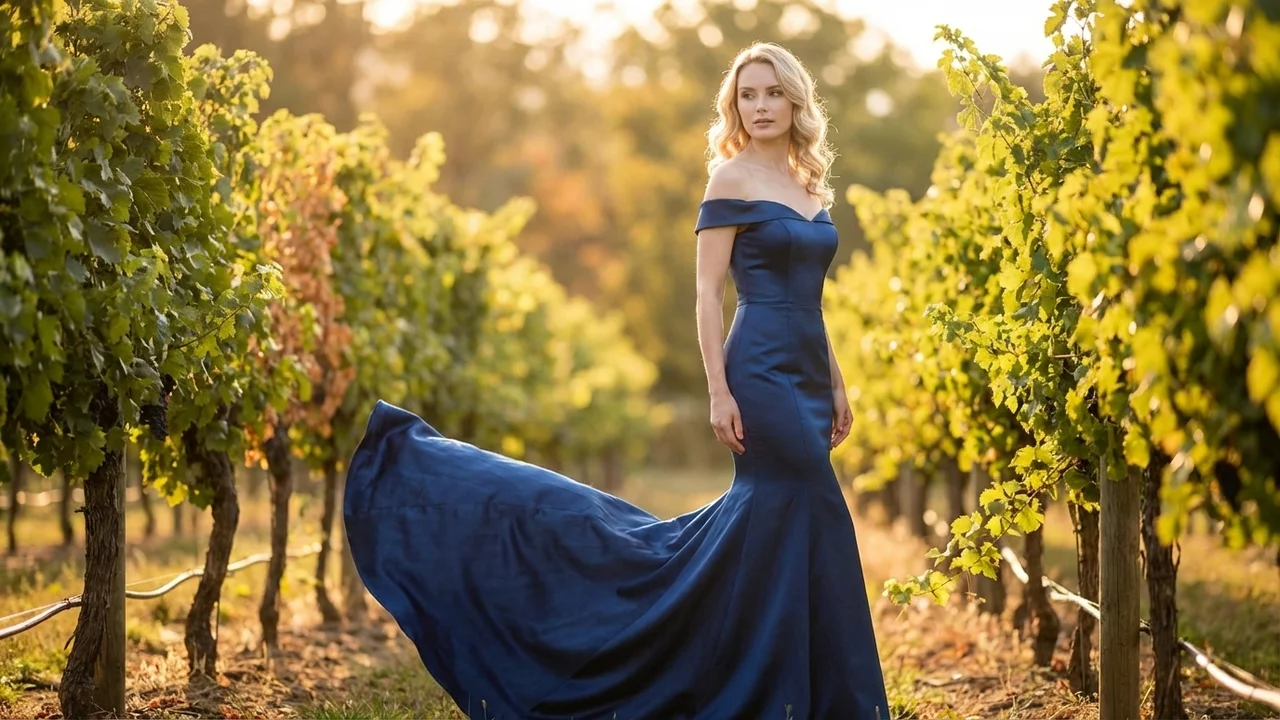 Sapphire Satin Off-Shoulder Wedding Dress - 6