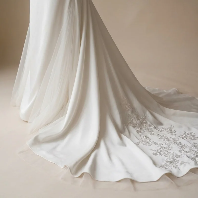 Genevieve Satin Boat Neck Column Wedding Dress - 4