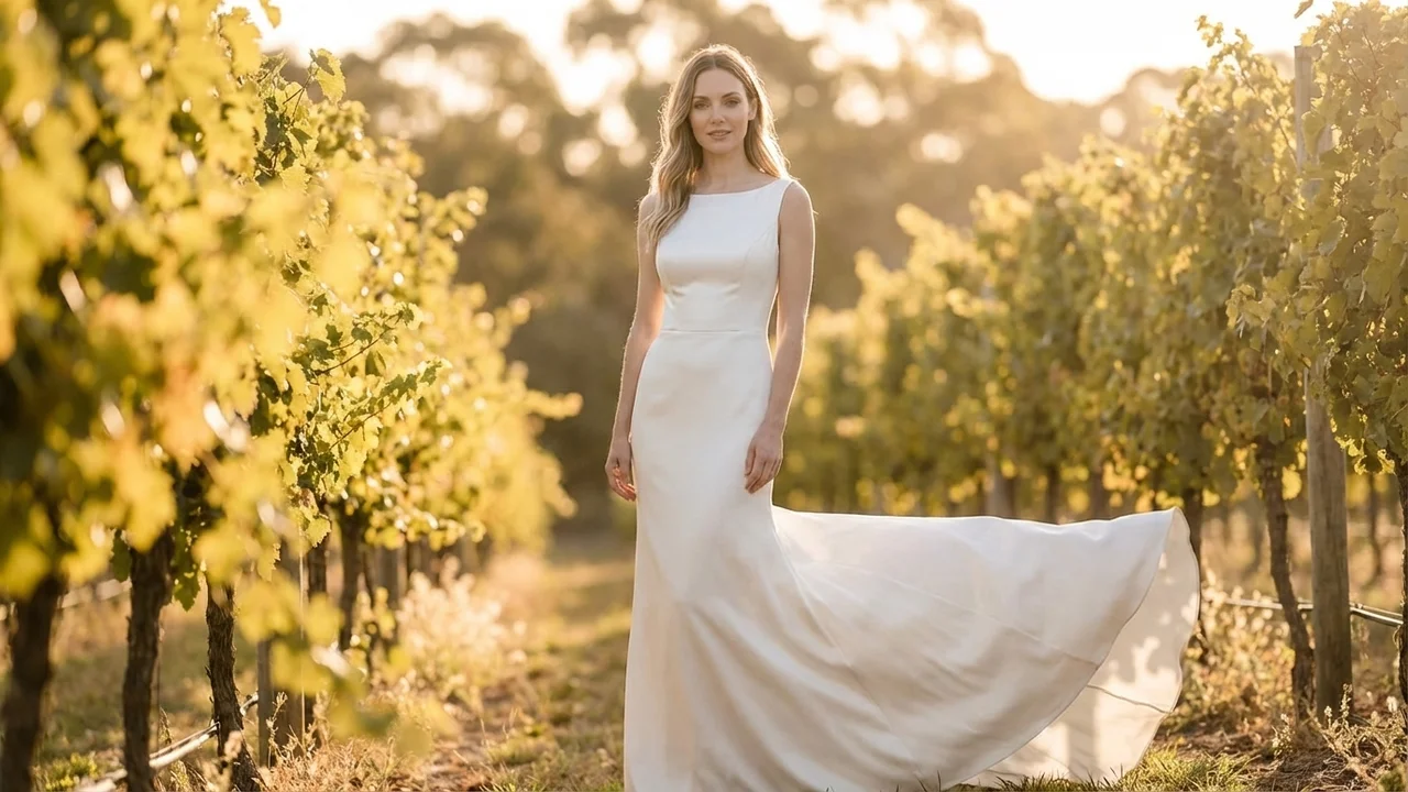 Genevieve Satin Boat Neck Column Wedding Dress - 6