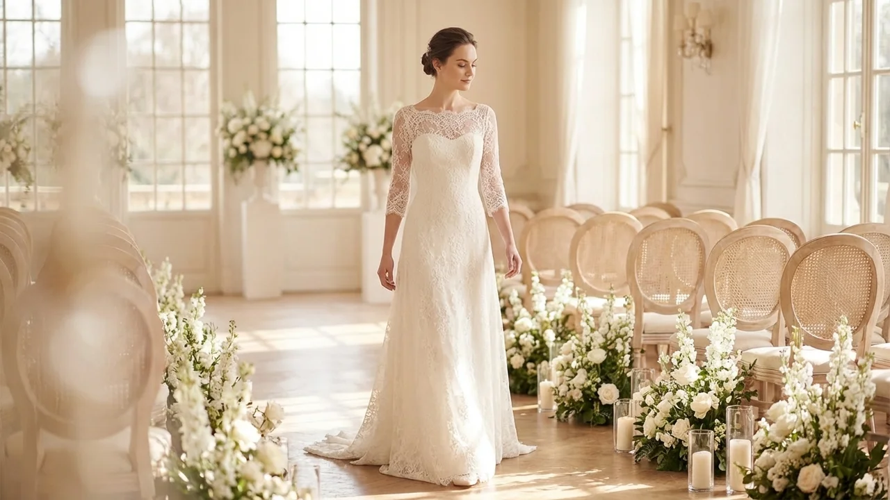 Colette Lace Boat Neck A-Line Wedding Dress - 5