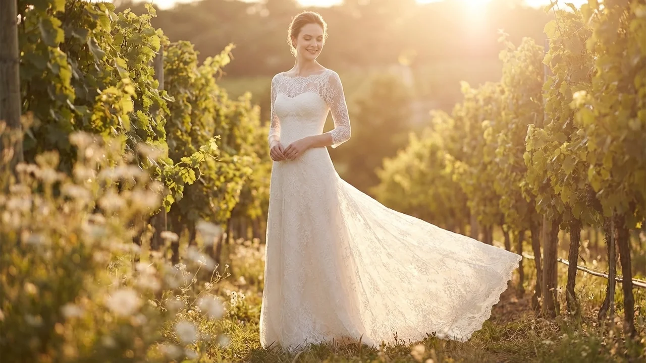 Colette Lace Boat Neck A-Line Wedding Dress - 6