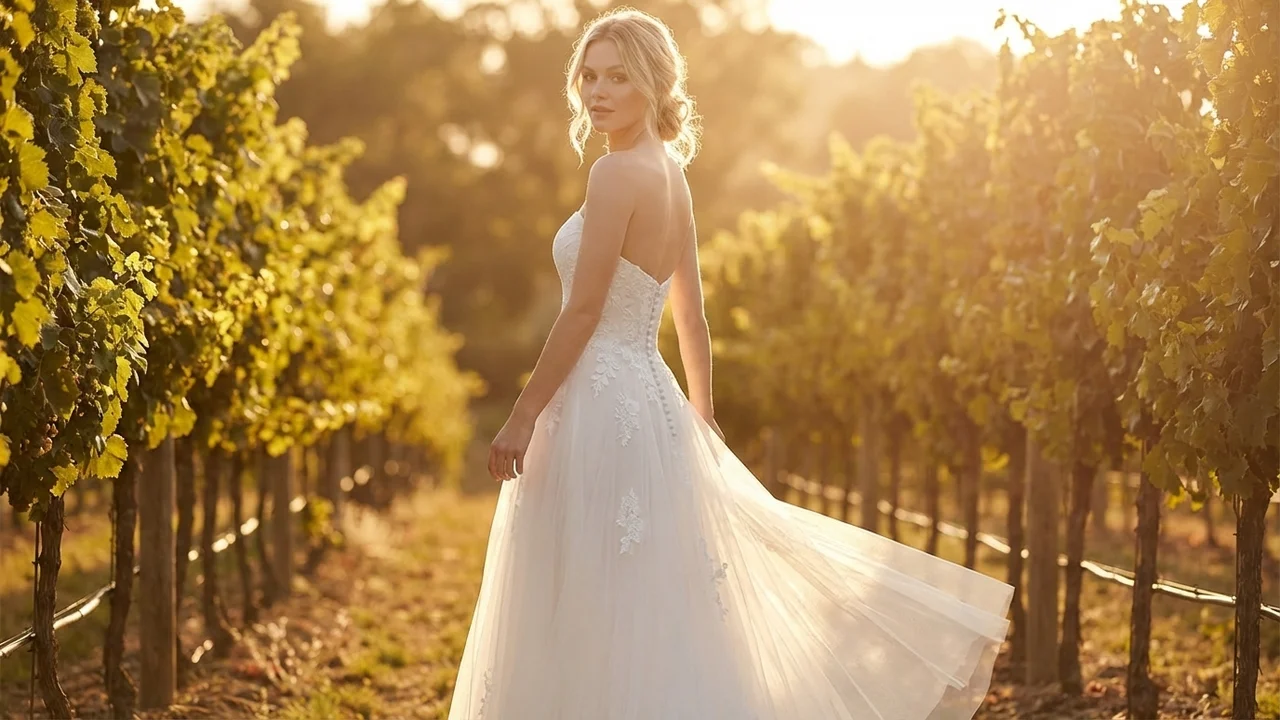 Tulle A-Line Button Back Wedding Dress - 6