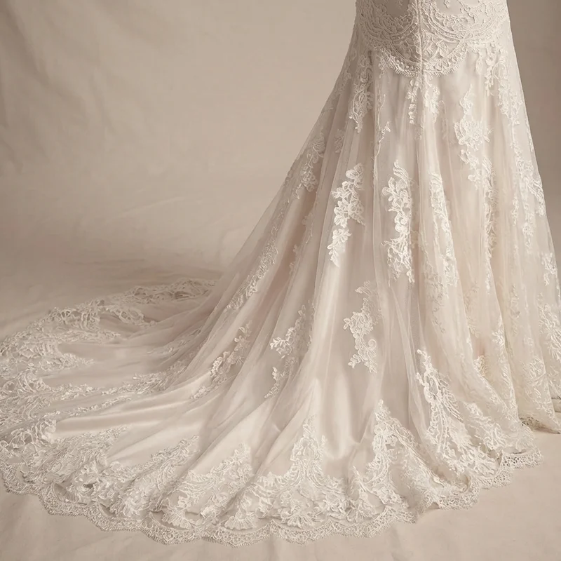 Lace Fitted Button Back Wedding Dress - 4