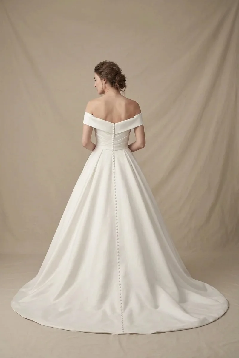 Satin Ball Gown with Button Back Detail - 2