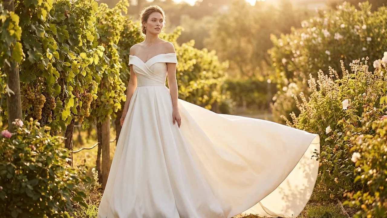 Satin Ball Gown with Button Back Detail - 6