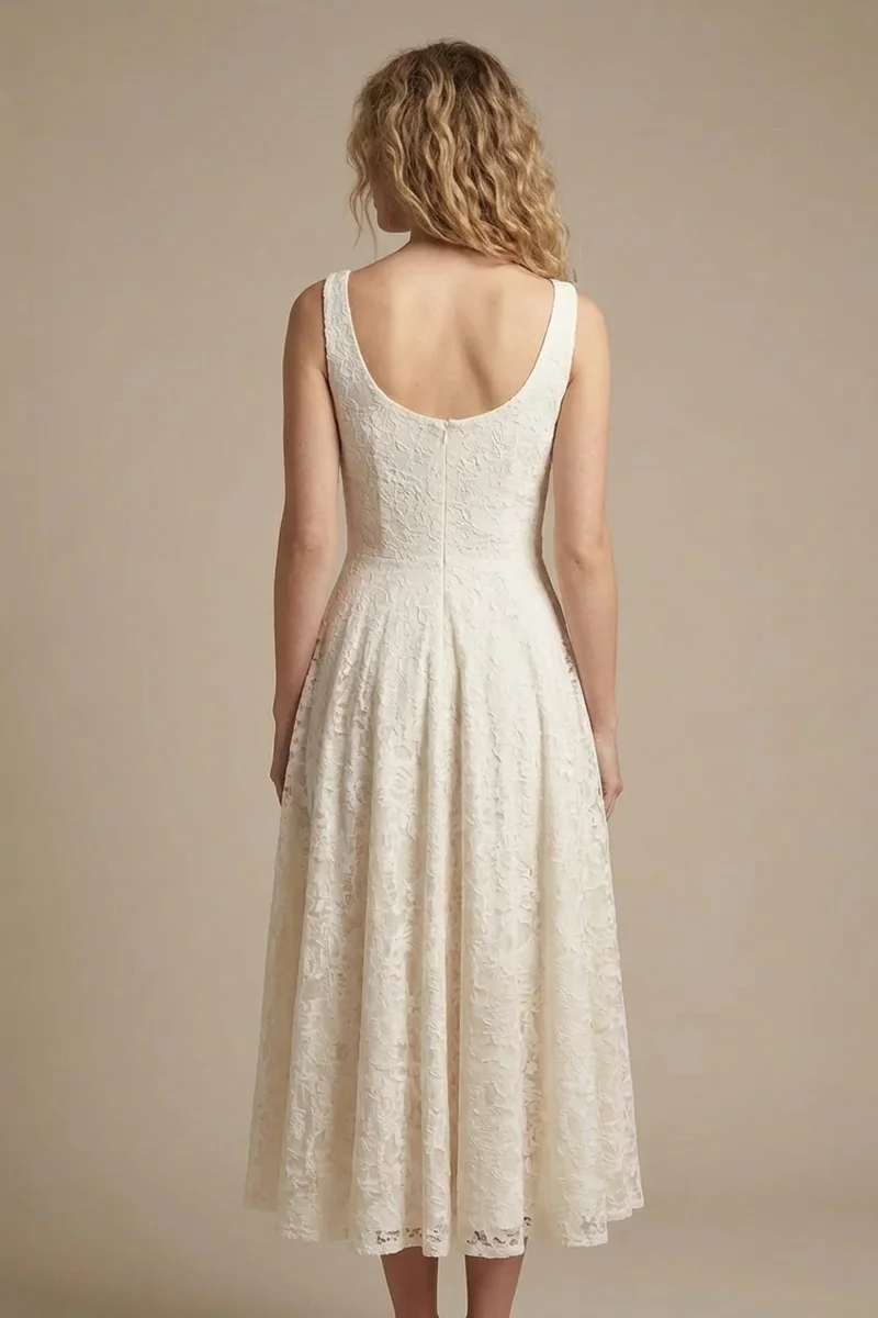 Cotton Lace Midi Casual Wedding Dress - 2