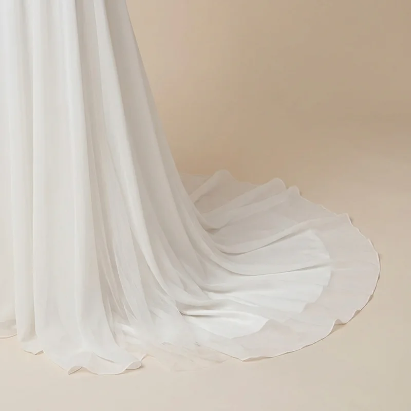 Flowy Chiffon Beach Wedding Dress with Spaghetti Straps - 4