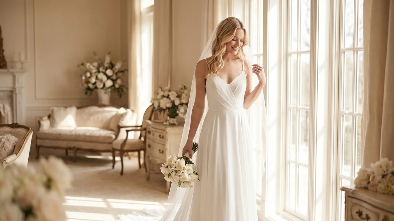 Flowy Chiffon Beach Wedding Dress with Spaghetti Straps - 5