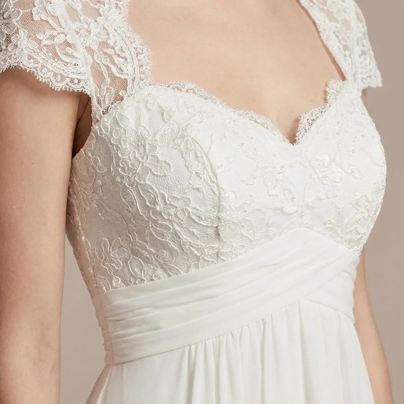 Elegant Empire Waist Chiffon Wedding Dress with Lace Bodice - 3