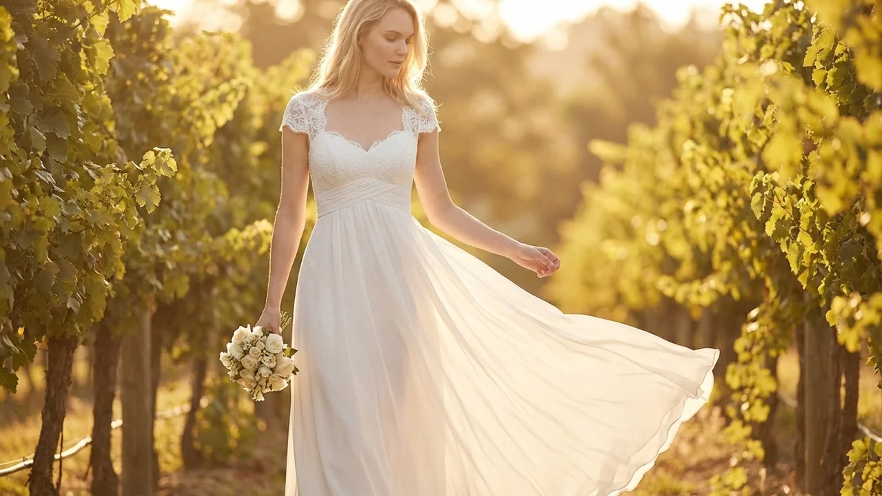 Elegant Empire Waist Chiffon Wedding Dress with Lace Bodice - 6