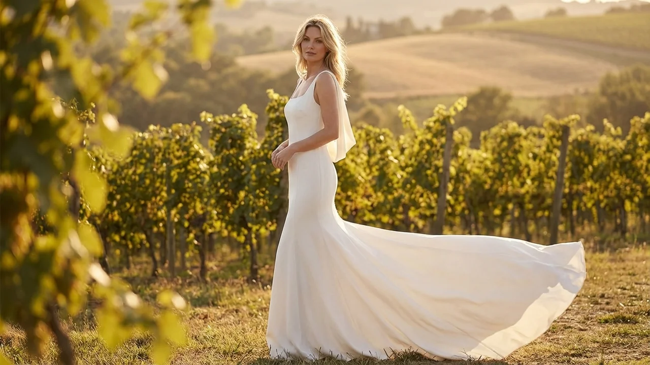 Eden Crepe Trumpet Wedding Dress with Cowl Back - 6