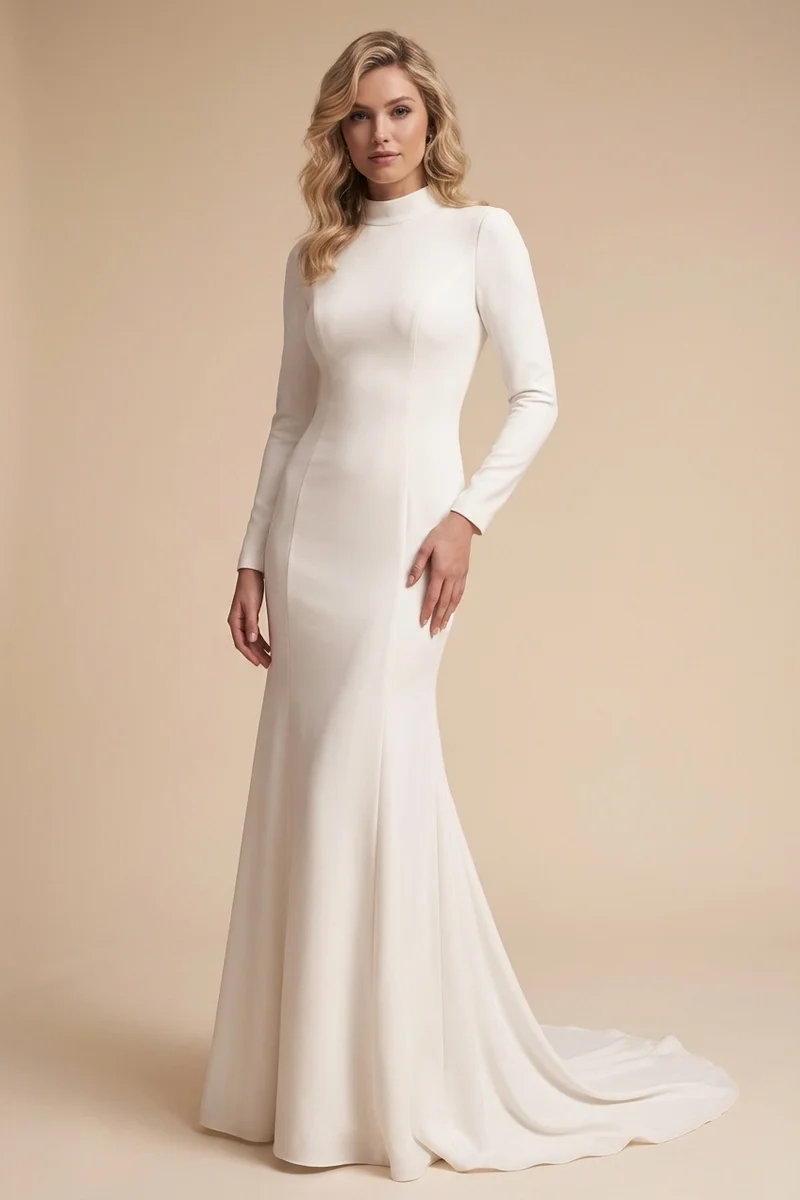 Willow Crepe Fit and Flare Wedding Dress - 1