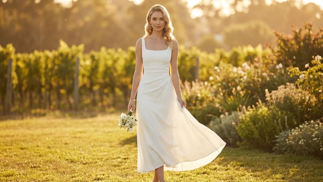 Crepe Midi Courthouse Wedding Dress - 6