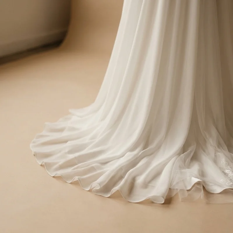 Chiffon Wrap Courthouse Wedding Dress - 4