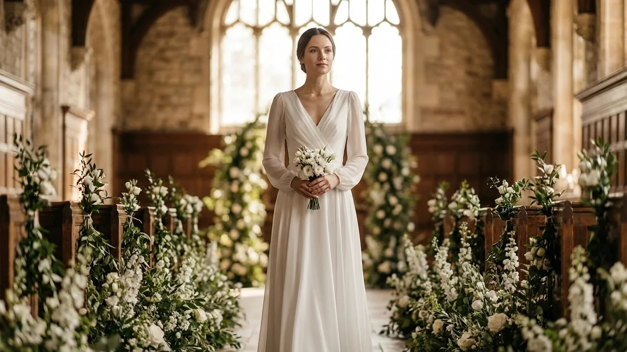 Chiffon Wrap Courthouse Wedding Dress - 5