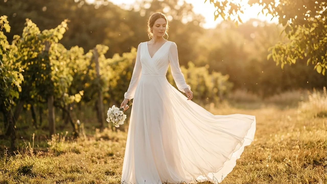 Chiffon Wrap Courthouse Wedding Dress - 6
