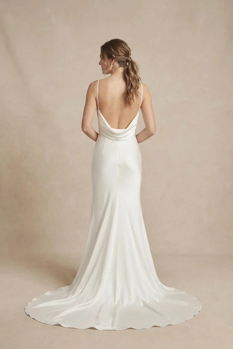 Satin Wedding Dress with Chapel Train and Open Back - 2