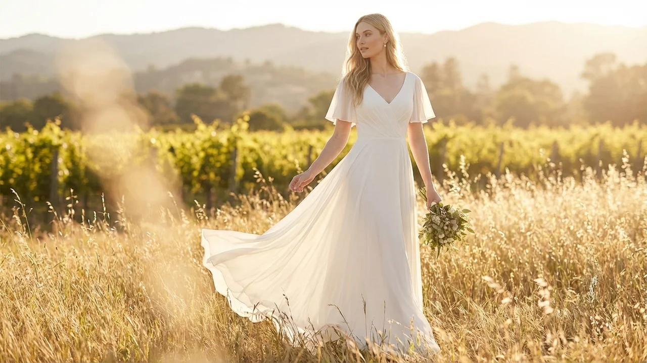 Harlow Chiffon Country Wedding Dress - 6