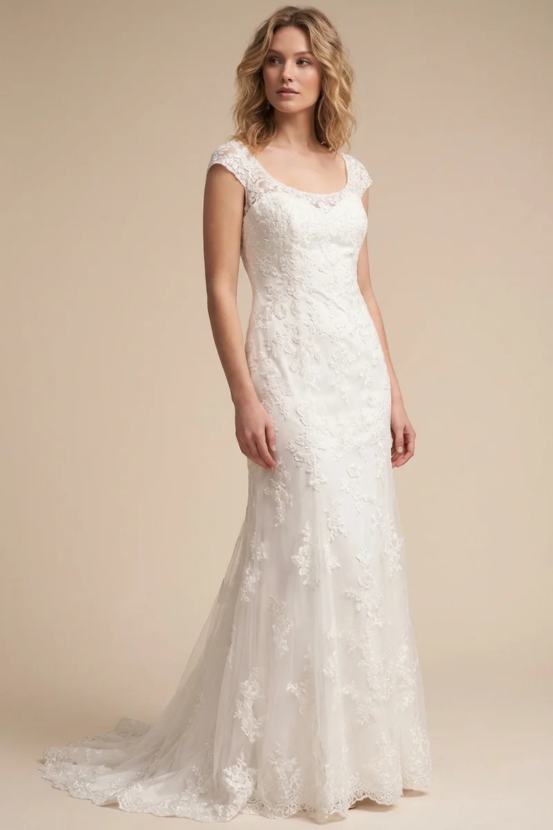 Aurora Elegant Embroidered Sheath Wedding Dress - 1