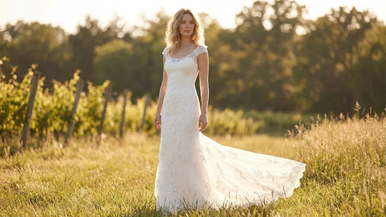 Aurora Elegant Embroidered Sheath Wedding Dress - 6