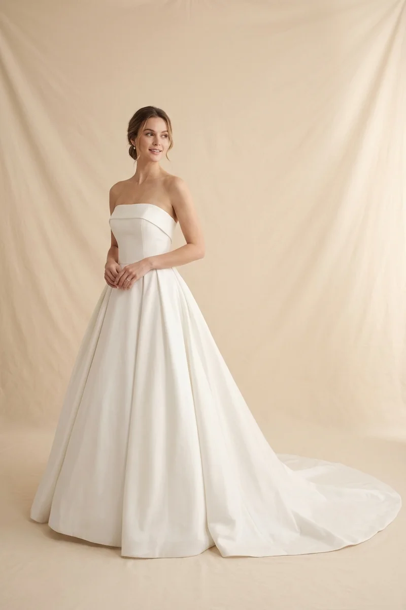 Victoria Elegant Satin Ball Gown Wedding Dress - 1