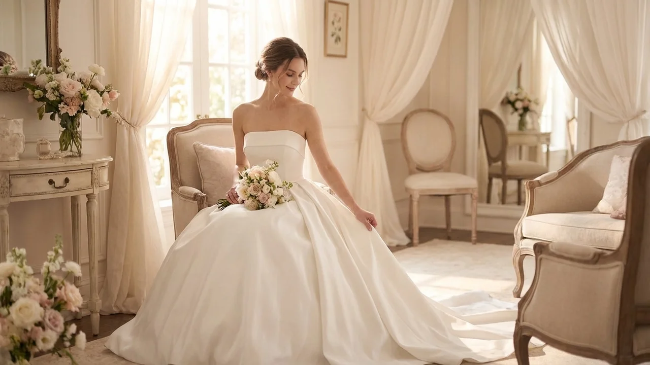 Victoria Elegant Satin Ball Gown Wedding Dress - 5