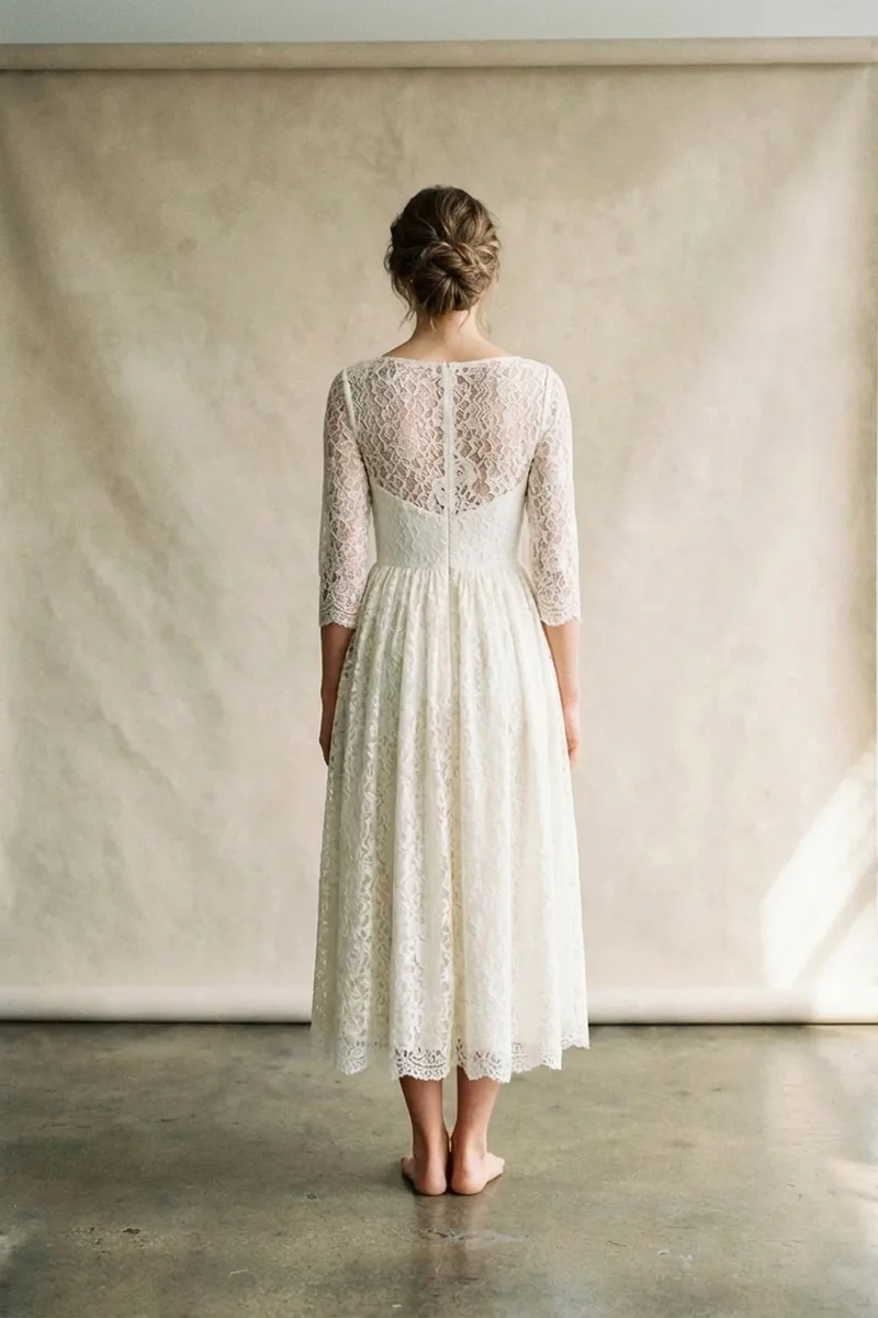 Romantic Lace Midi Elopement Dress - 2