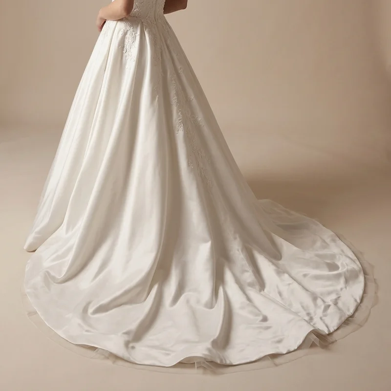 Embroidered Satin Ball Gown Wedding Dress - 4