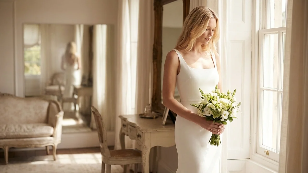 Modern Crepe Fit and Flare Wedding Dress with Square Neck - 5