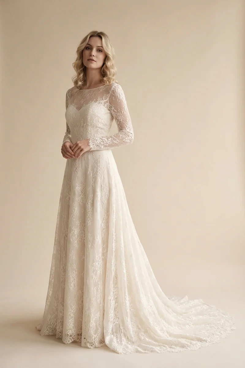 Genevieve Lace Floor Length Elegant Gown - 1