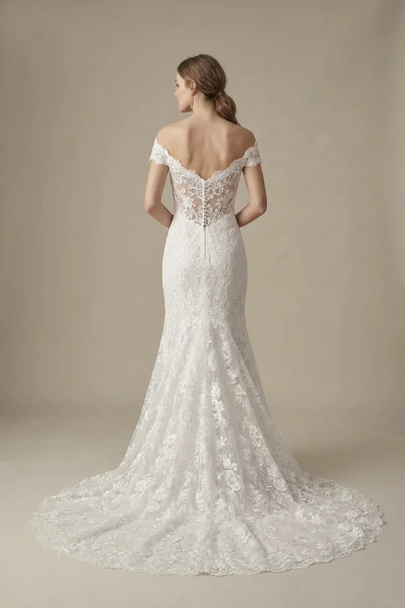 Floral Lace Fit and Flare Wedding Dress - 2