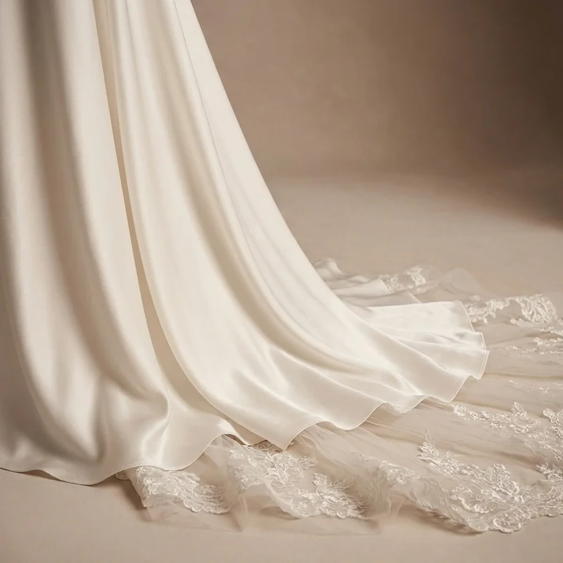 Flutter Sleeve Satin Wedding Dress with V-Neck - 4