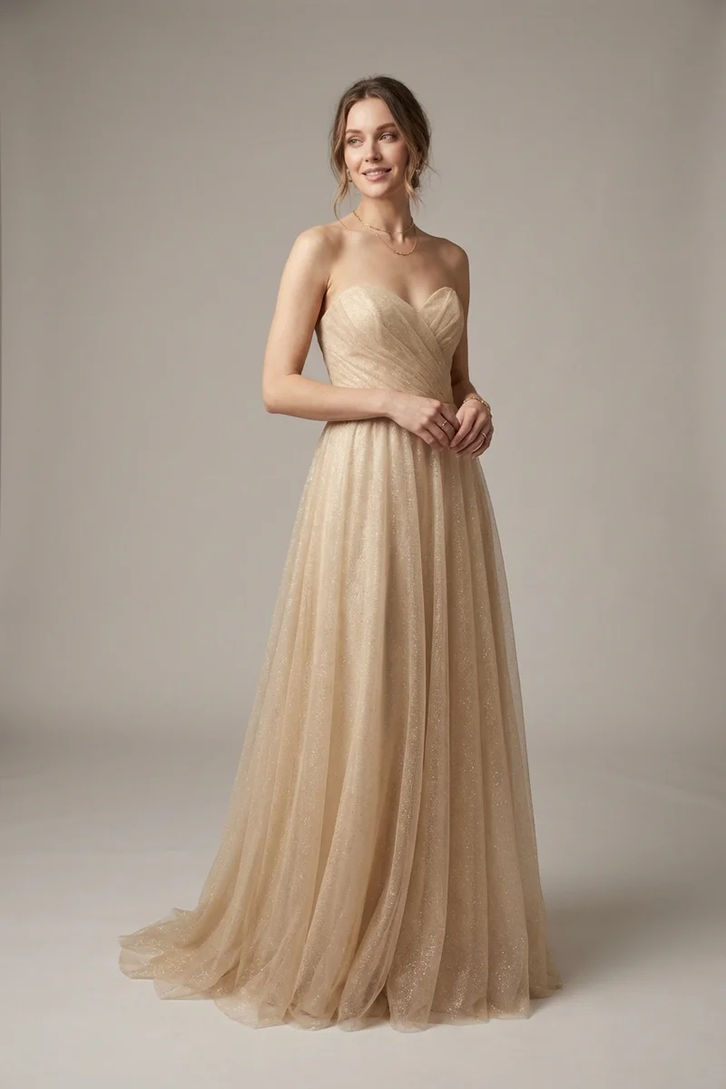 Aurelia Gold Shimmer A-Line Wedding Dress - 1