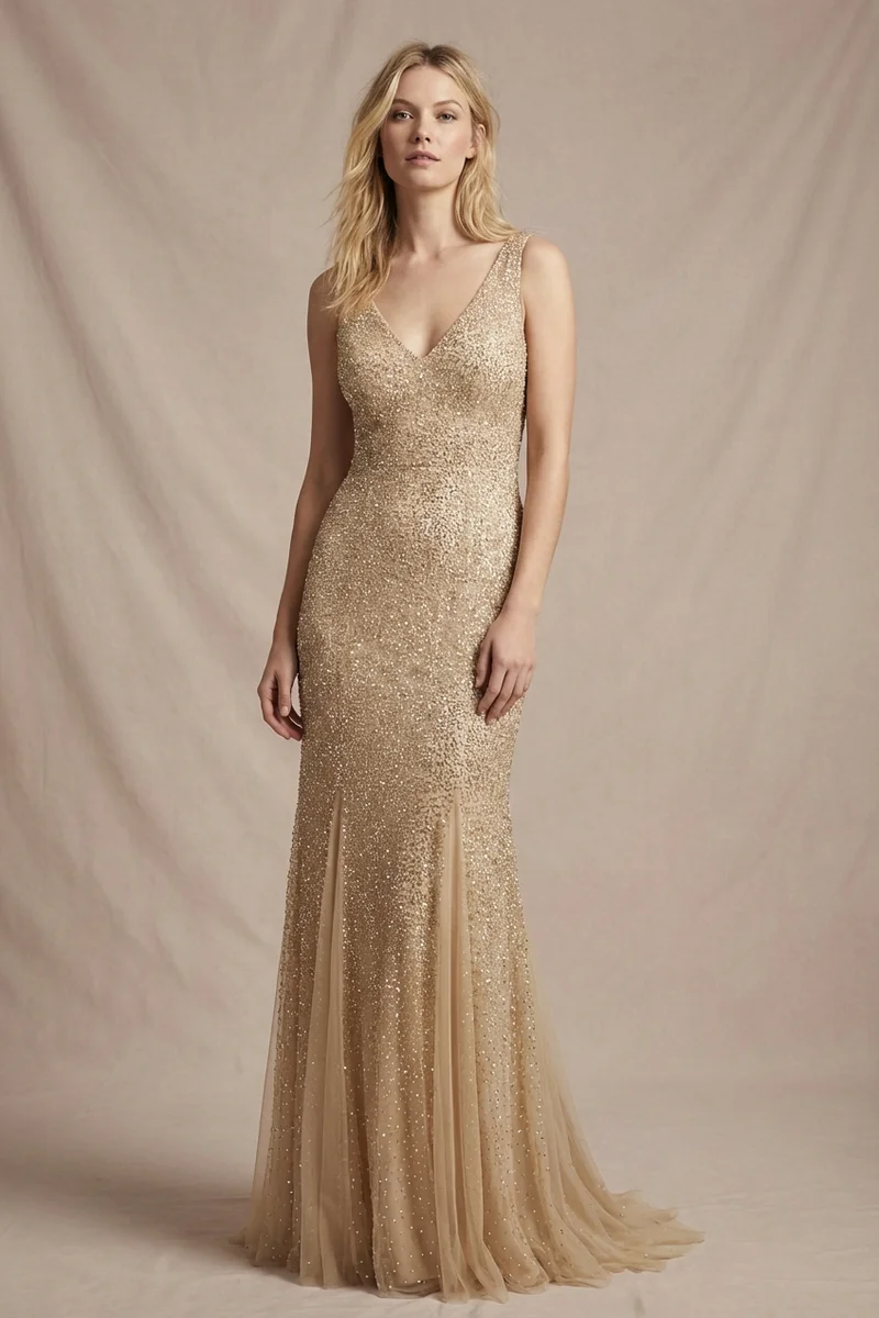 Celestine Gold Beaded Mermaid Wedding Dress - 1