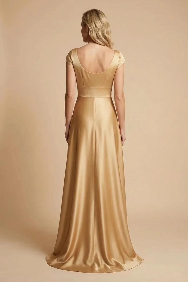 Seraphina Gold Satin Empire Waist Wedding Dress - 2