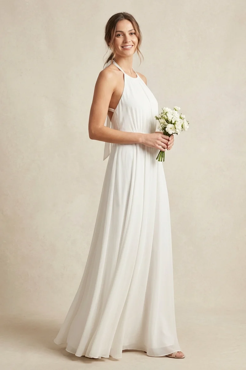 Soleil Halter Chiffon Beach Wedding Dress - 1