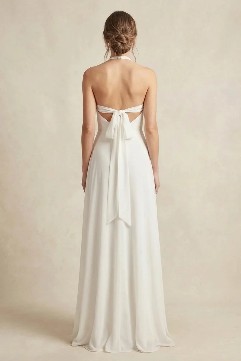 Soleil Halter Chiffon Beach Wedding Dress - 2