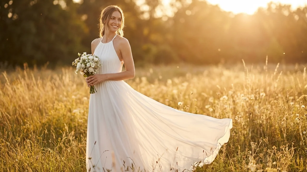 Soleil Halter Chiffon Beach Wedding Dress - 6