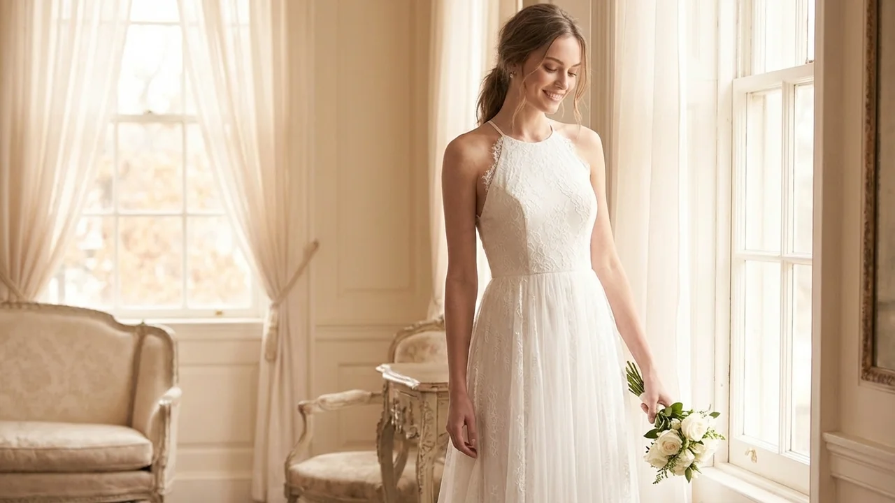 Beatrix Halter Lace A-Line Wedding Dress - 5