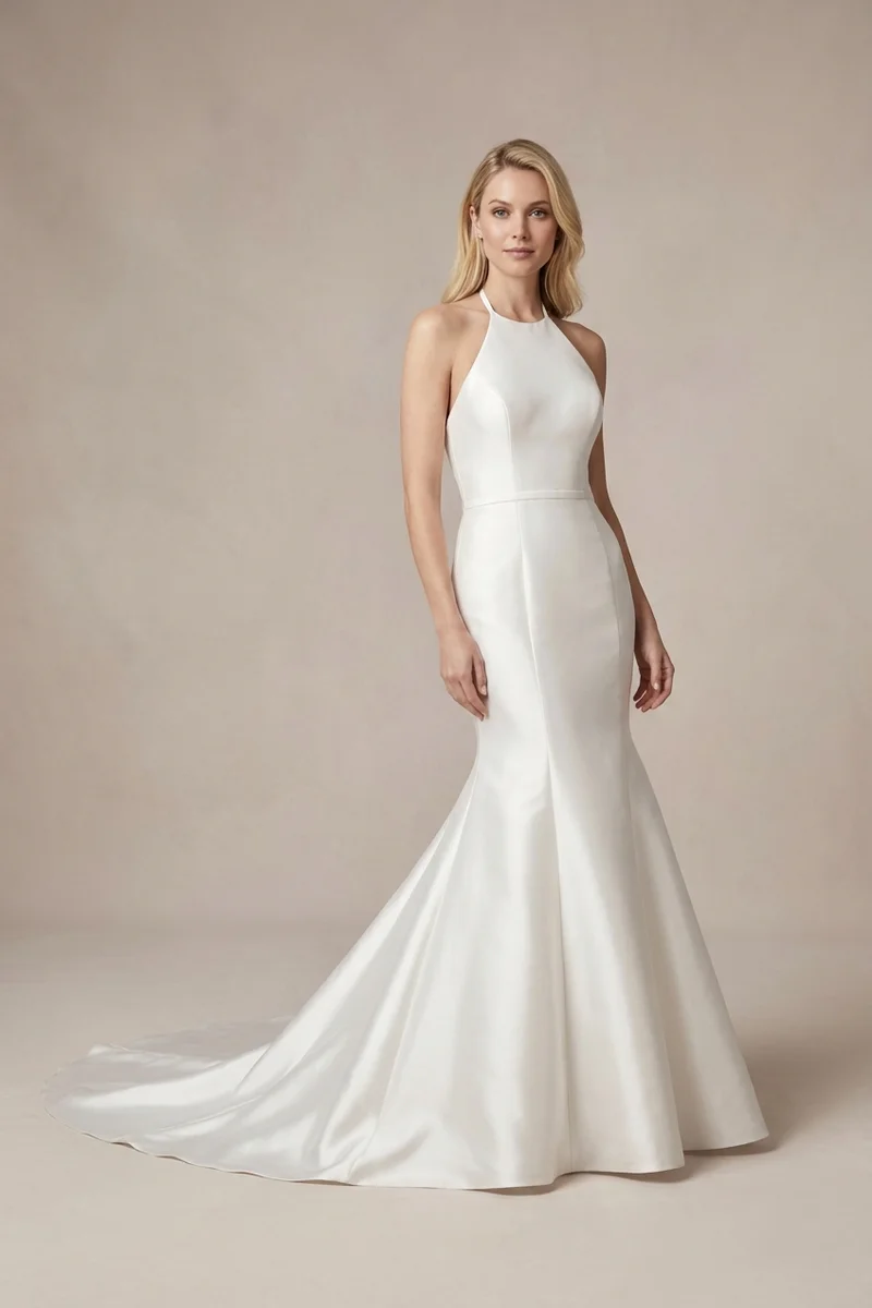 Delphine Halter Satin Mermaid Wedding Dress - 1