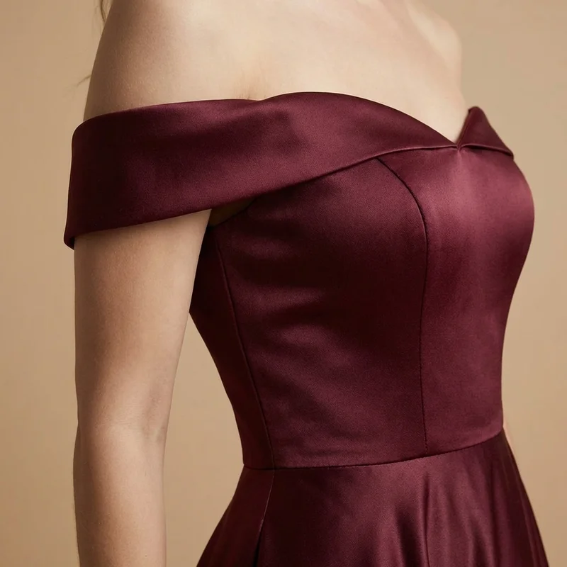 Ember Burgundy Off-Shoulder Wedding Dress - 3