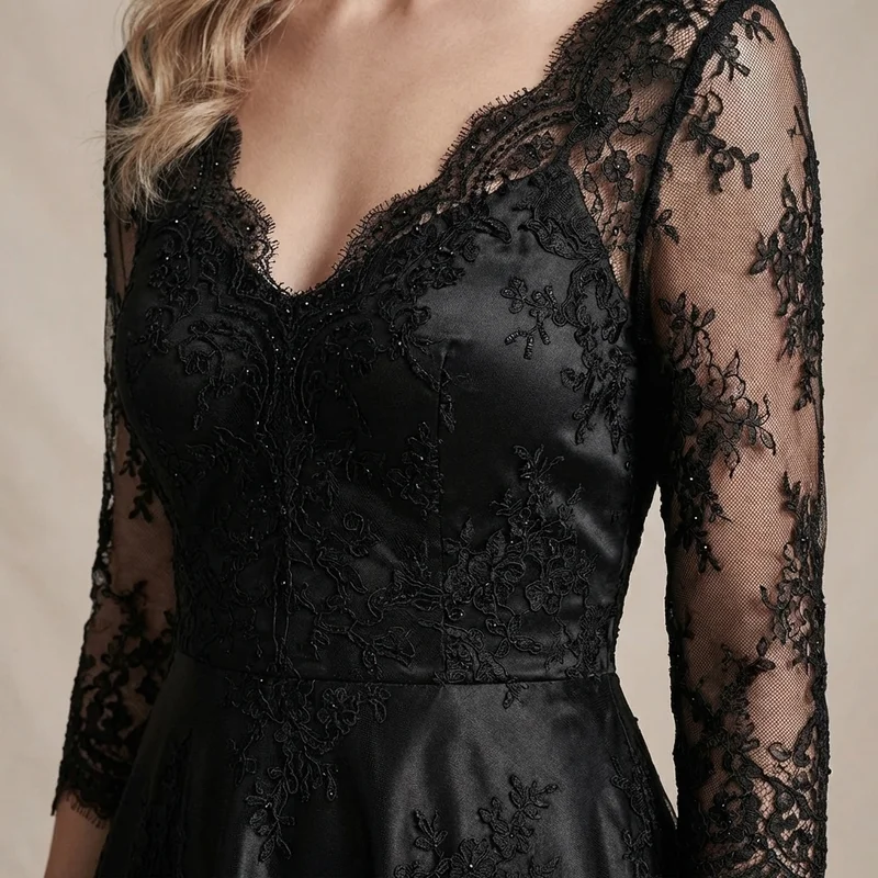 Indie Black Lace Midi Wedding Dress - 3