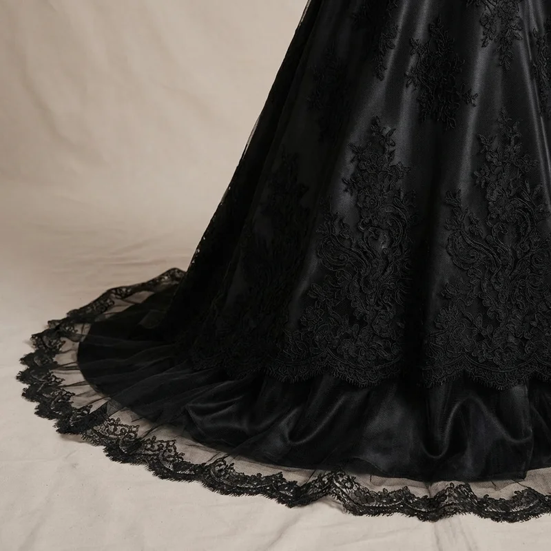 Indie Black Lace Midi Wedding Dress - 4